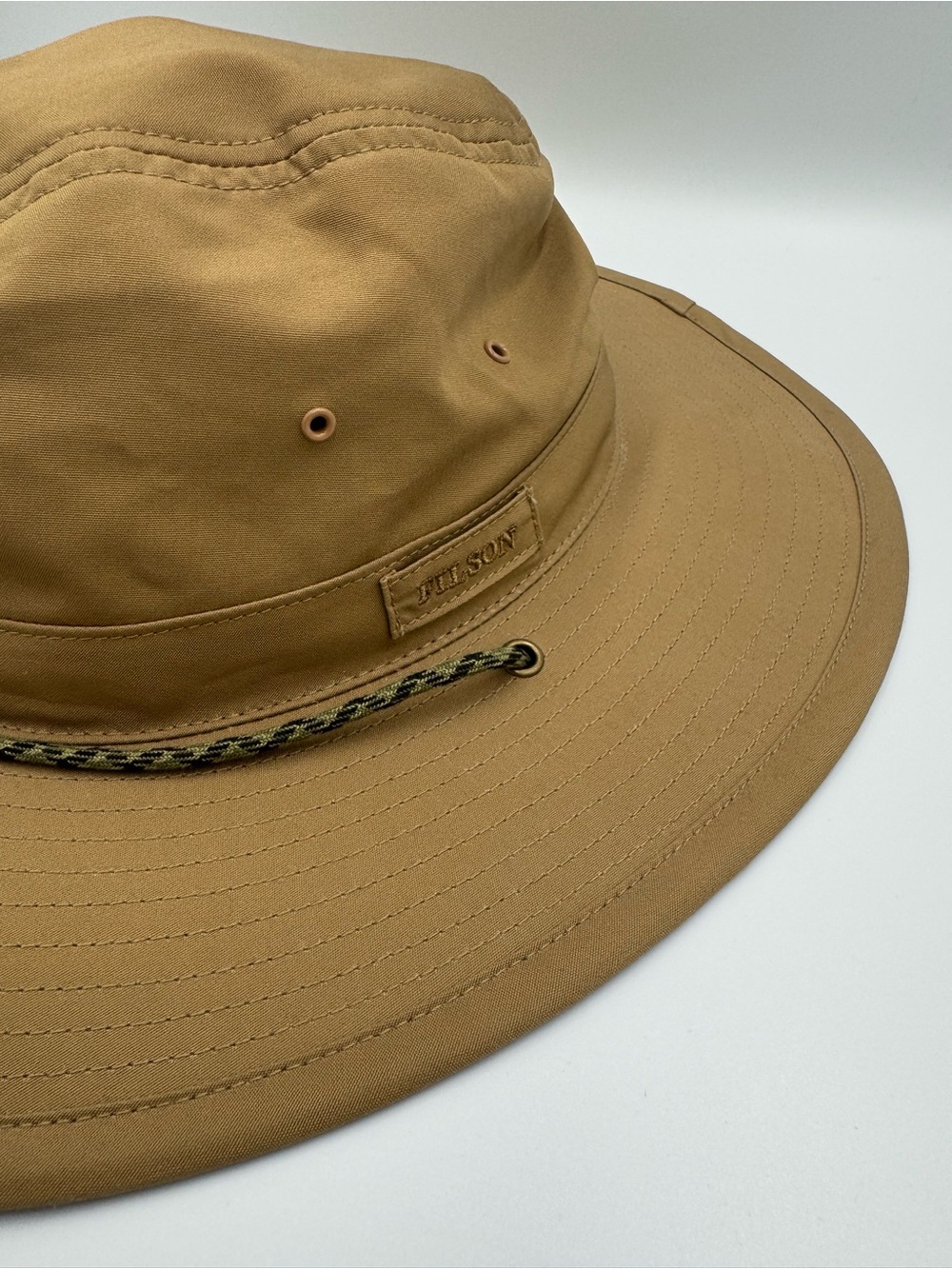 Filson Twin Falls Travel Canvas Bucket Hat with Green-Black Braided Chin Strap